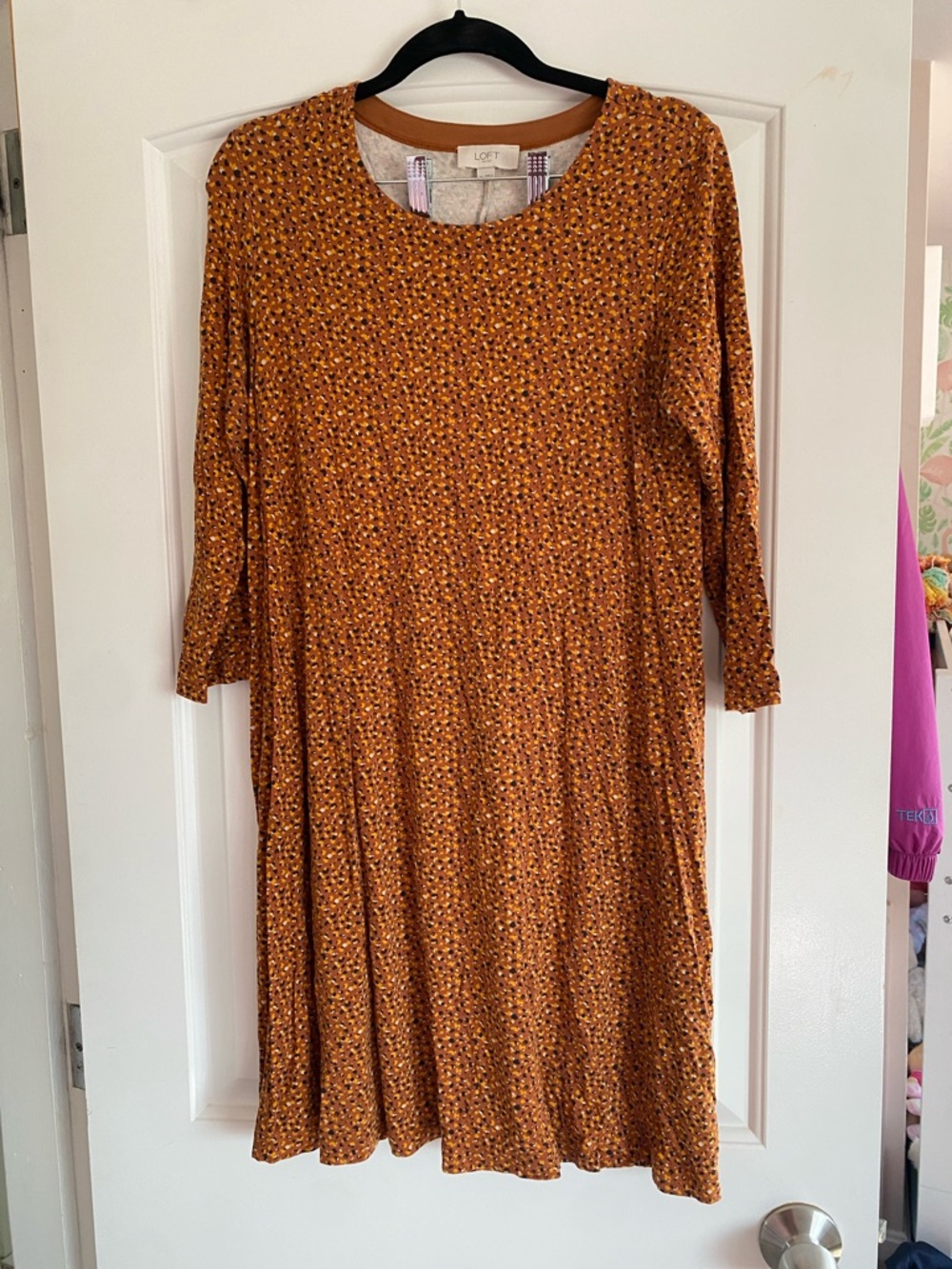 LOFT Mustard Floral Swing Dress